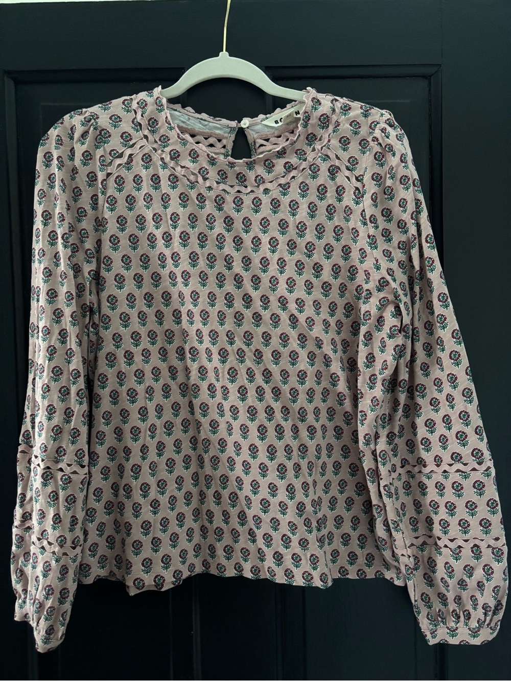 Boden Pink Floral Button-Back Long-Sleeve Blouse